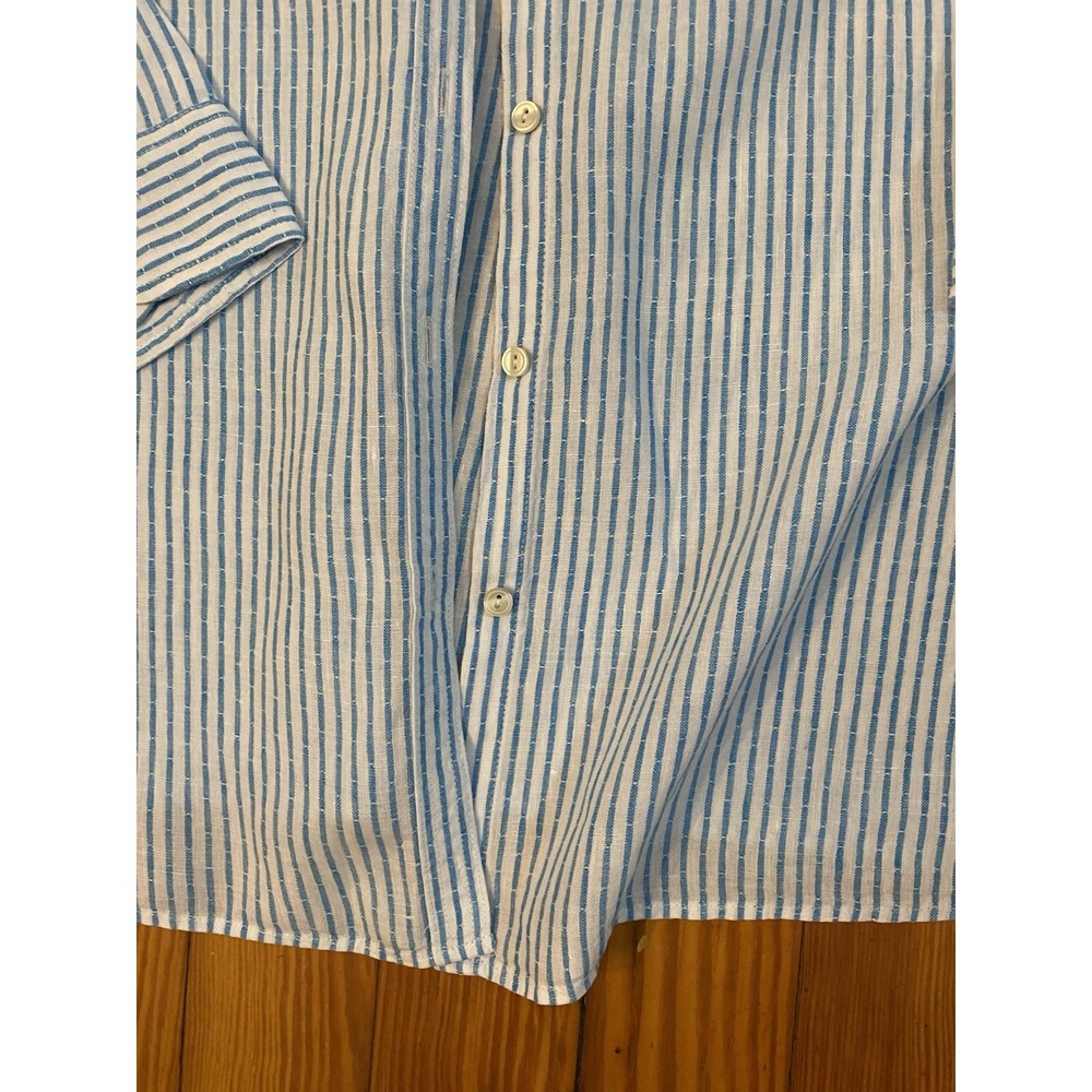 Talbots Shirt Sz 2XL Blue White Striped LONG Sleeve Button Up Career Office Work - Picture 7 of 8
